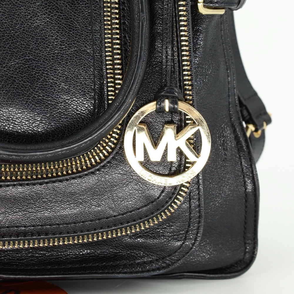 MICHAEL KORS Naomi Large Satchel Black Luxury‎ Leather Zippers Handbag Purse Bag - Picture 6 of 12